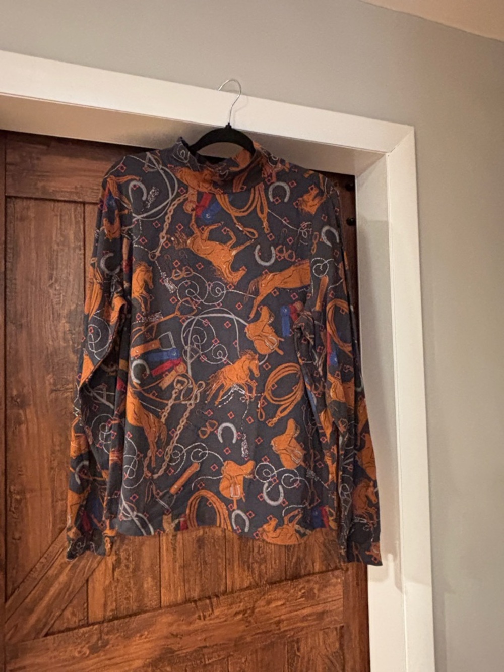 Anthropologie- Equestrian Print Long Sleeve Top - Charcoal & Rust